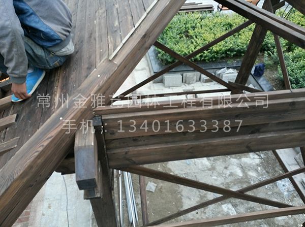 防腐木古建亭施工現場(chǎng) (2)